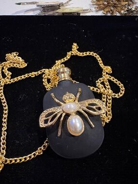 Gold Bee Pendant Necklace with Black Matte Bottle Women's Jewelry